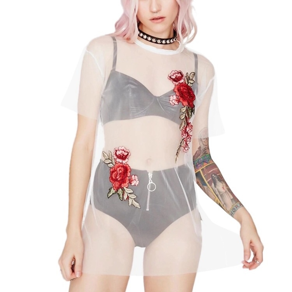 Embroidered Floral Mesh Dress